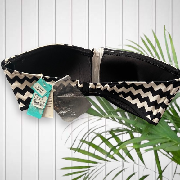 SEAFOLLY AUSTRALIA Size 16 Bandeau Bikini Top Chevron Pattern Zip Front NEW - Picture 3 of 5